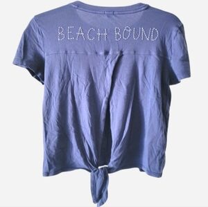 AEO Aerie Tie Back T-shirt Blue Crop NWOT Split Open Summer Cutout